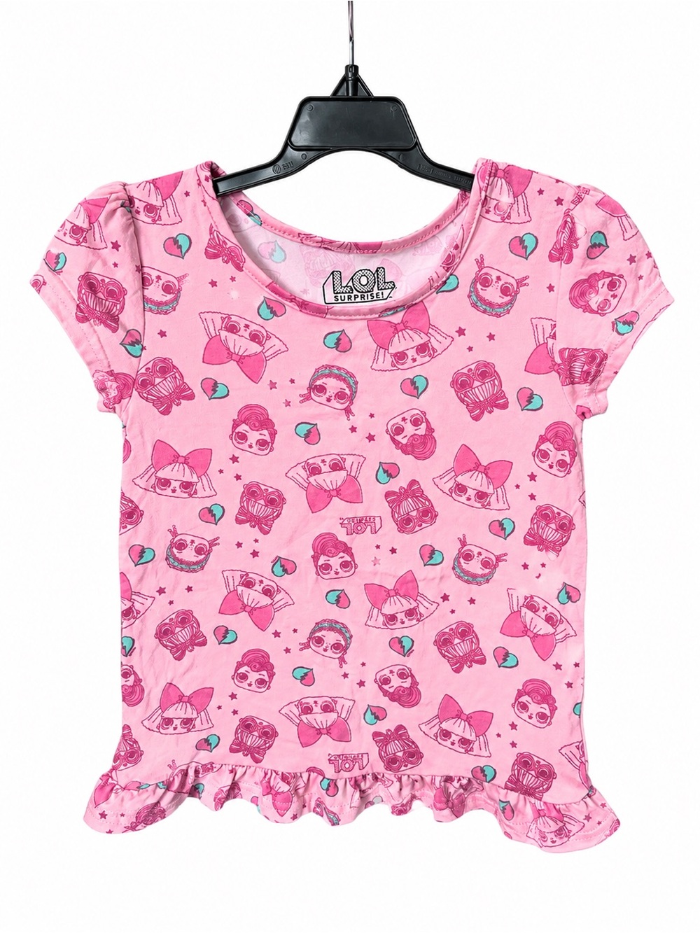 L.O.L. Surprise! Girls Pink Character Print Ruffle Hem Top – Size 6